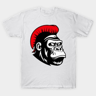 Gorilla With Red Mohawk Silhouette Design T-Shirt